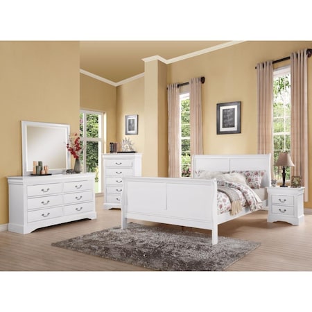 Benzara 47 x 63 x 92 in. Classy Transitional Style Queen Size Sleigh Bed, White BM156016